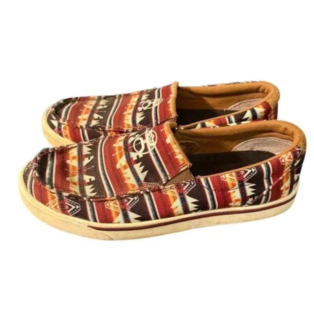 Mens Slip-On Shoes With Aztec Print Canvas & Suede Accents Size 10